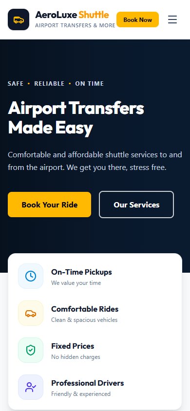 AeroLuxe Shuttle actual mobile website