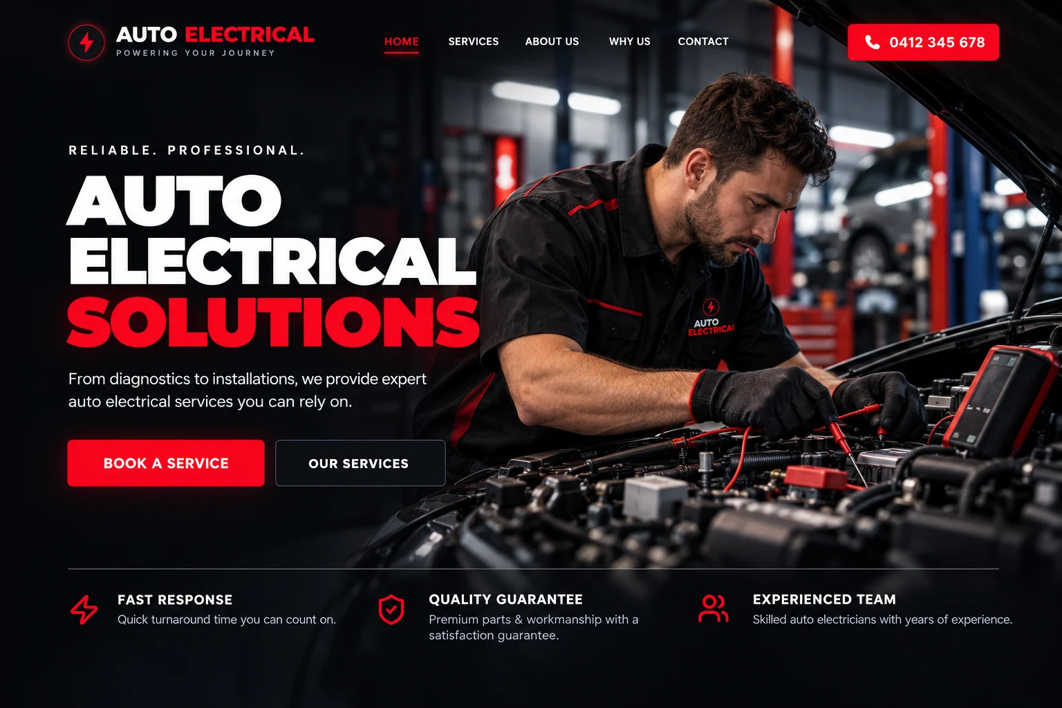 Auto Electrical Solutions website cover presentation