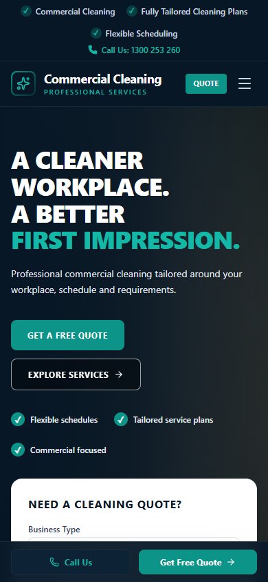 Commercial Cleaning actual mobile website