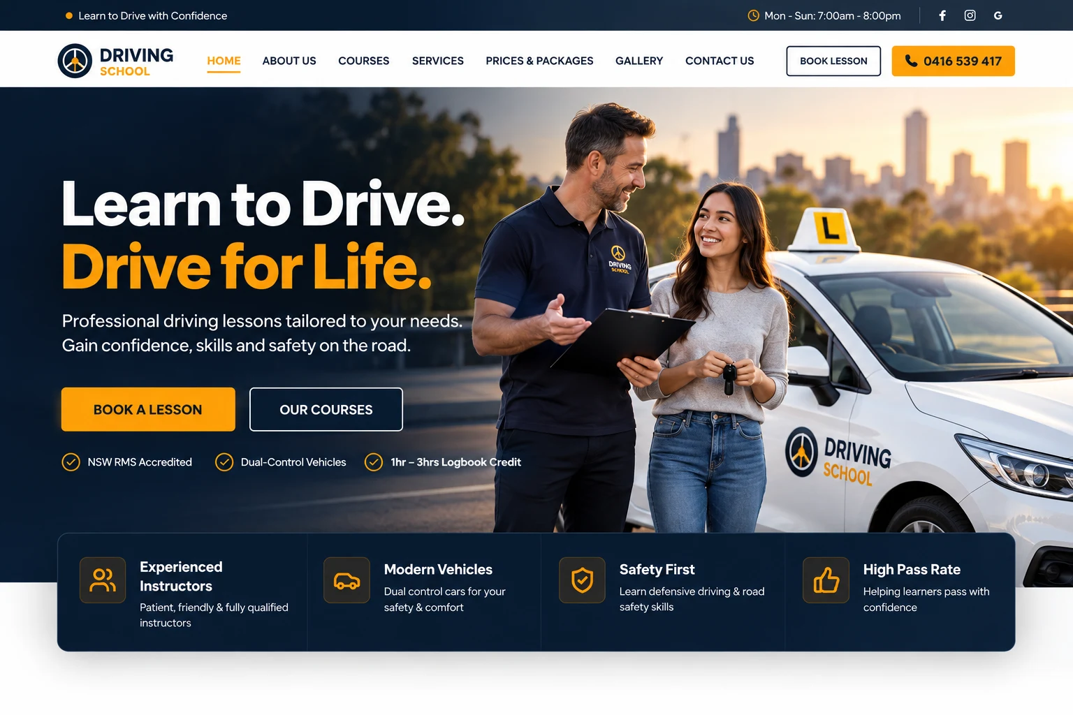 Driving School website cover presentation