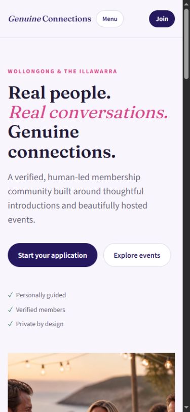 Genuine Connections actual mobile website