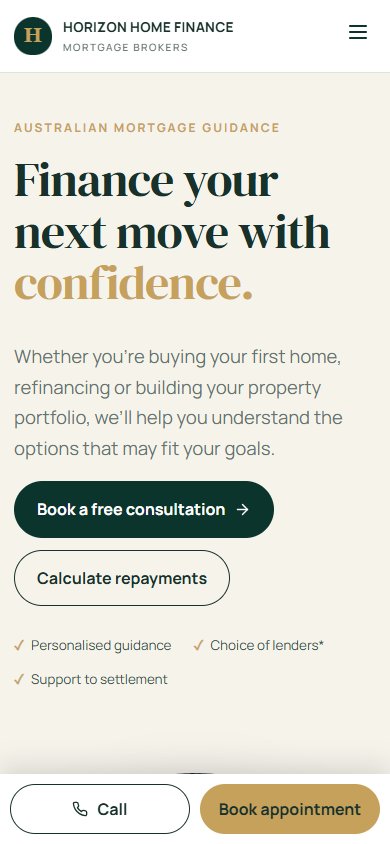 Horizon Home Finance actual mobile website
