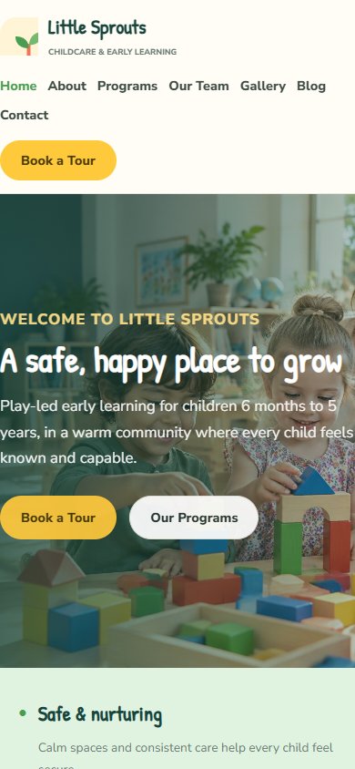 Little Sprouts actual mobile website
