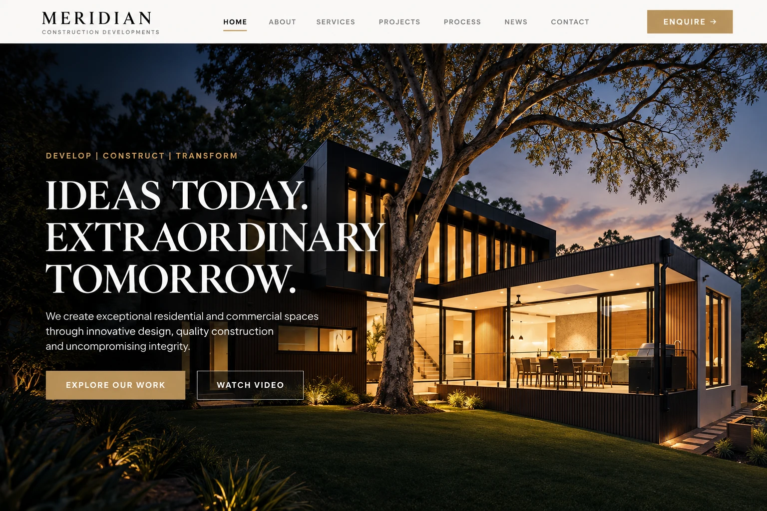 Meridian Construction website cover presentation