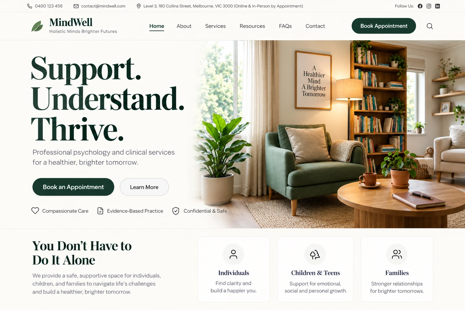 MindWell website cover presentation