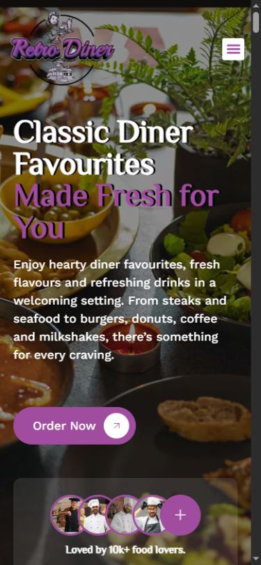 The Retro Diner actual mobile website