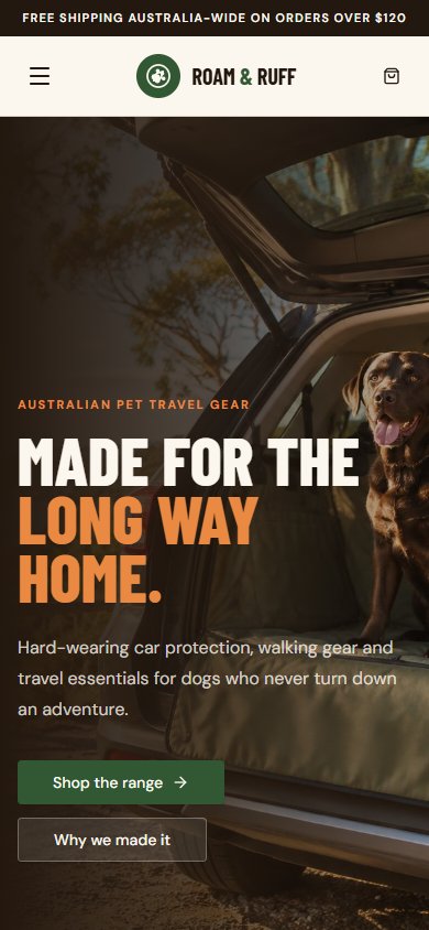 Roam & Ruff actual mobile website