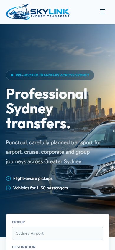 SkyLink Sydney Transfers actual mobile website