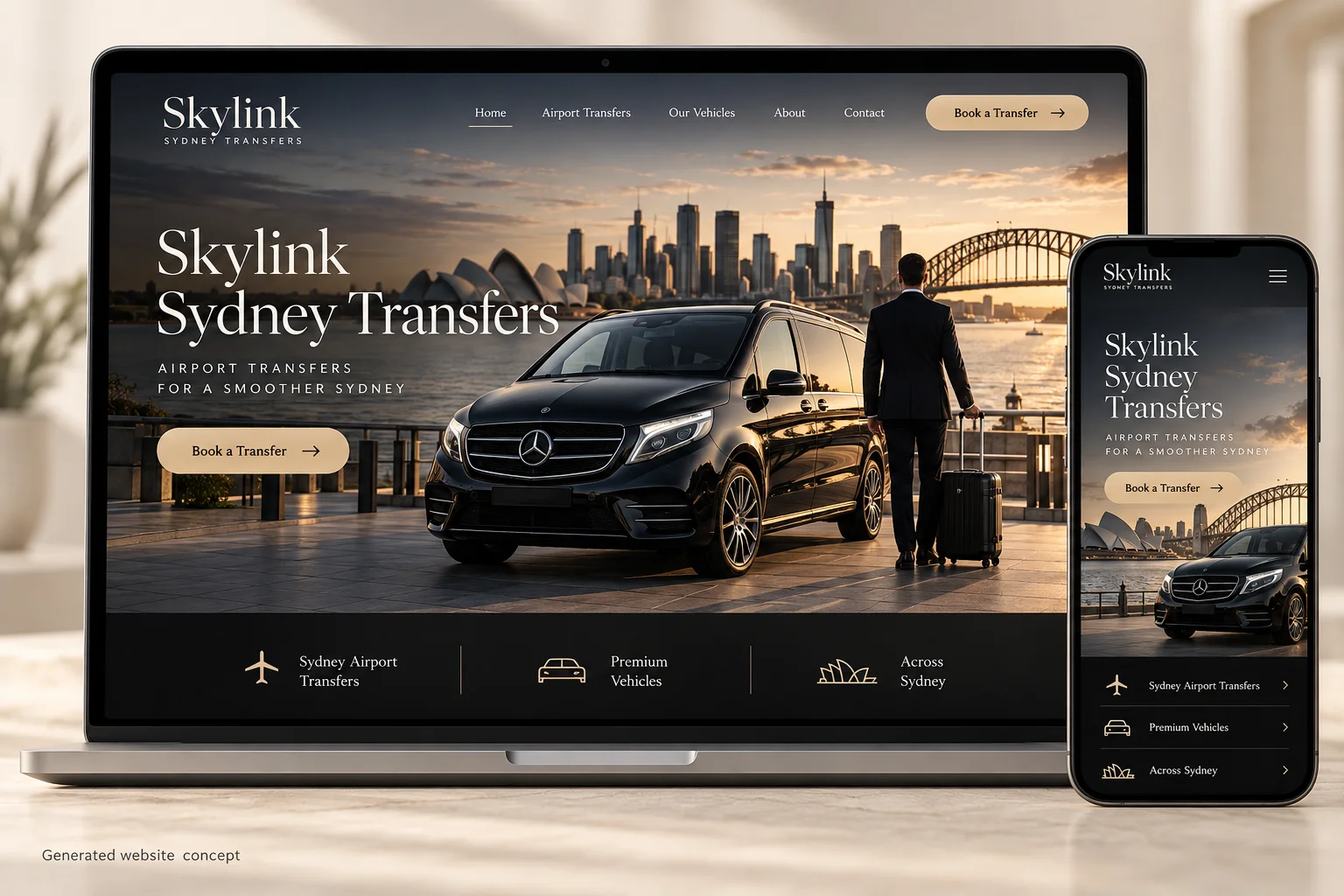 SkyLink Sydney Transfers Presented concept