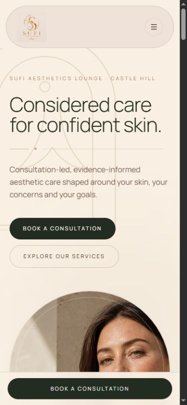 SUFI Aesthetics Lounge actual mobile website