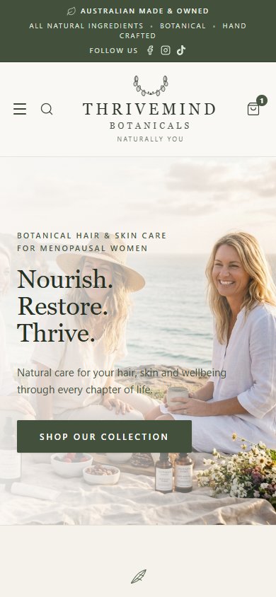 Thrivemind Botanicals actual mobile website