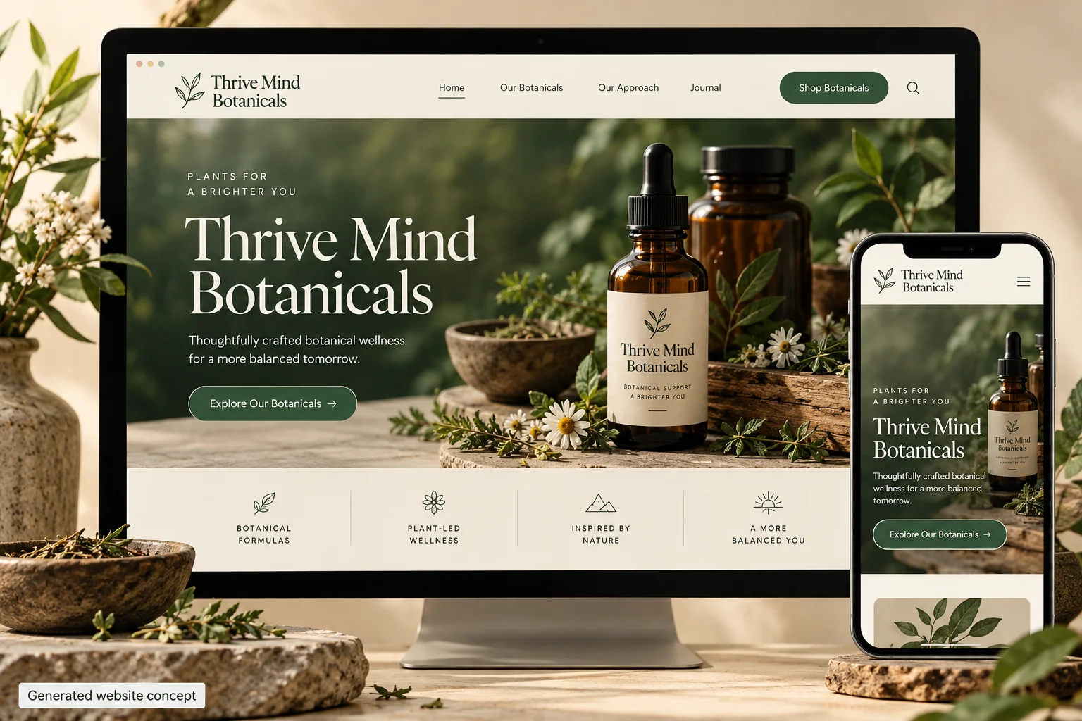 Thrivemind Botanicals Presented concept