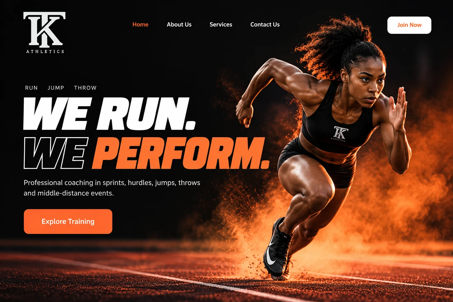 TK Athletics website cover presentation