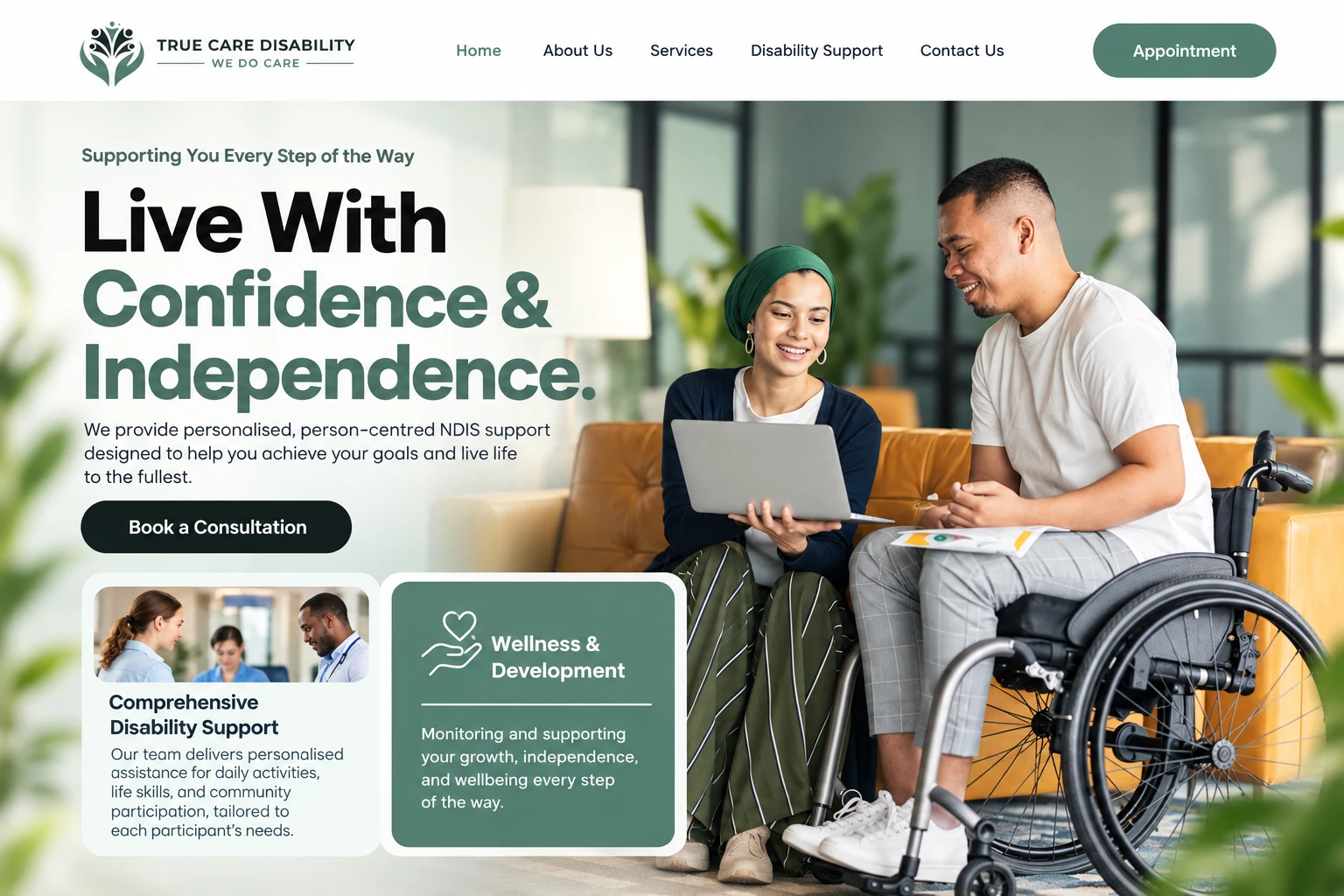 True Care Disability Support website cover presentation