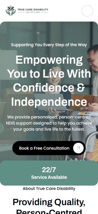 True Care Disability Support actual mobile website