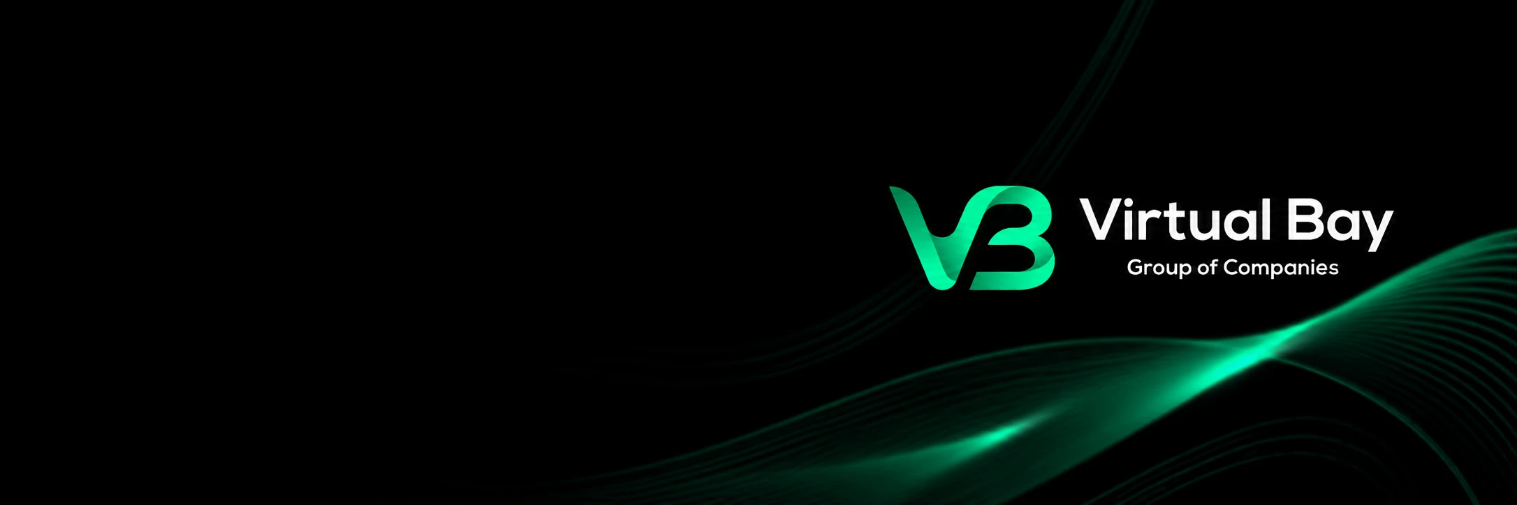 Virtual Bay Group of Companies branding flowing through green ribbon artwork